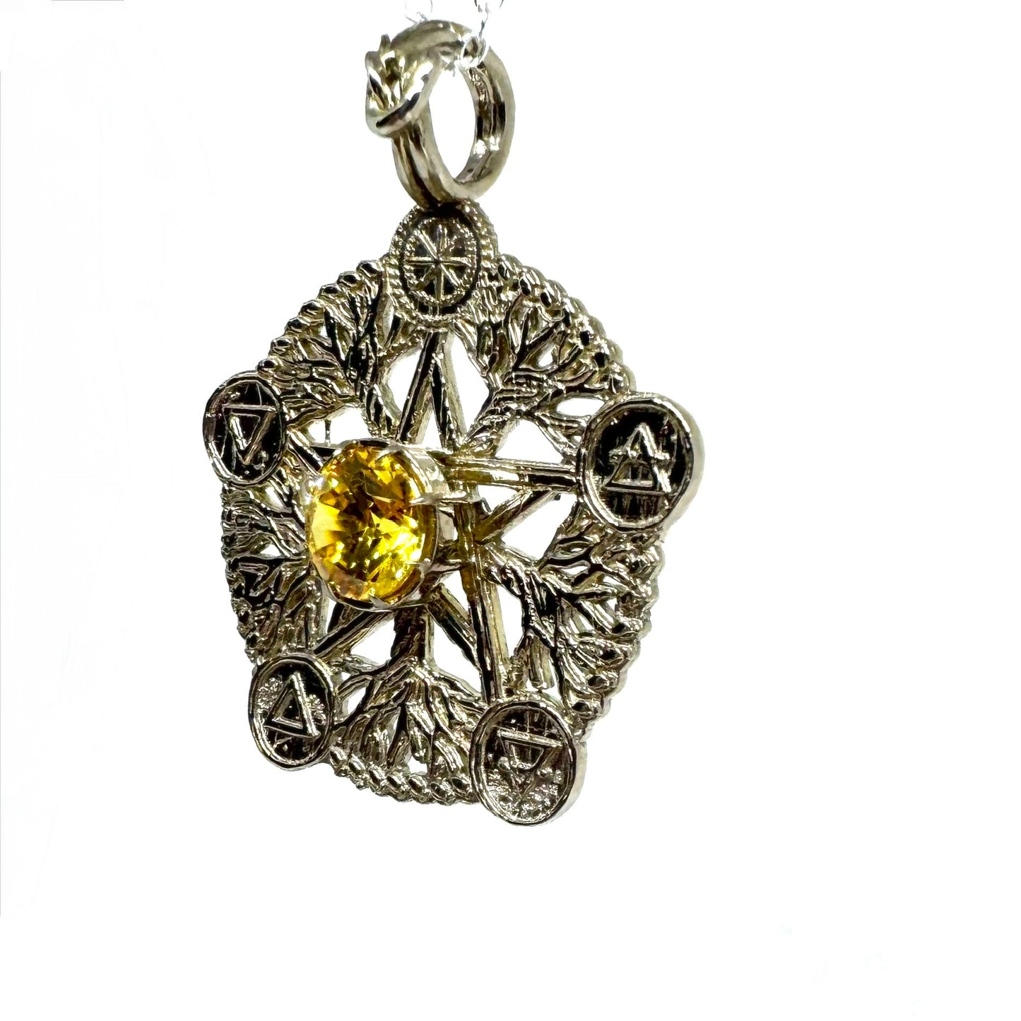 Priestess of the Glen Talisman Tree of Life Pendant in White Bronze with CZ