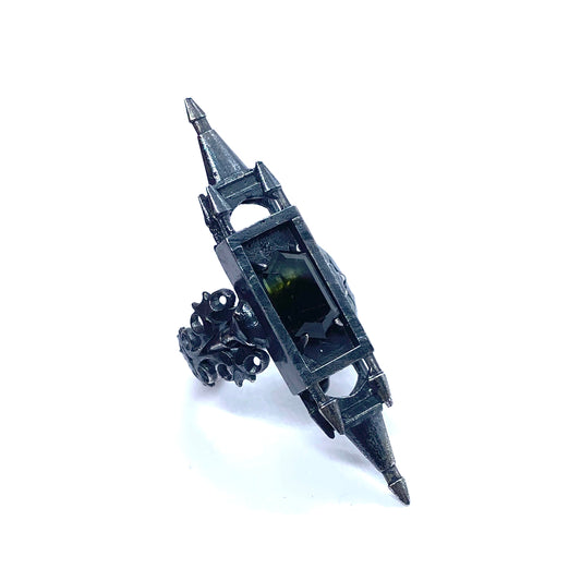 Crow Skulls As Above So Below Ring with Tourmaline in Sterling Silver