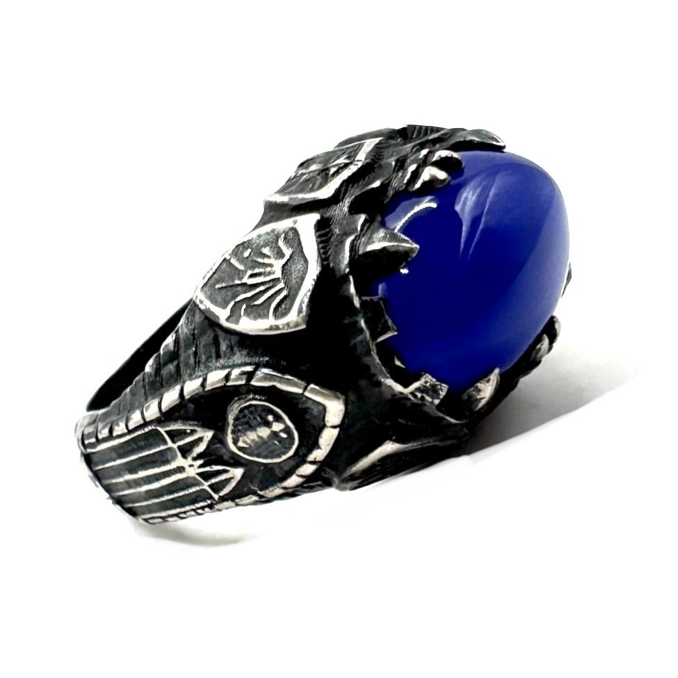 The Crypt of Kings Ring in Sterling Silver with Blue Onyx