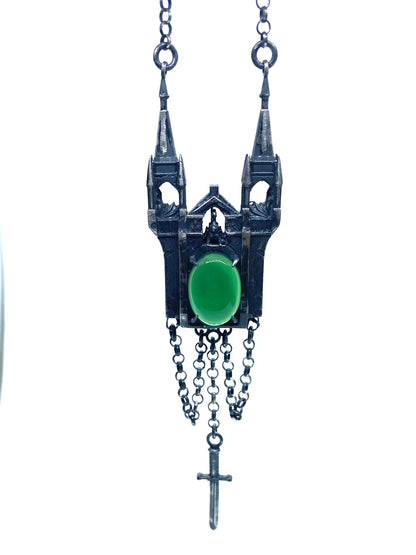 Cathedral And Green Onyx Scrying Necklace Sterling