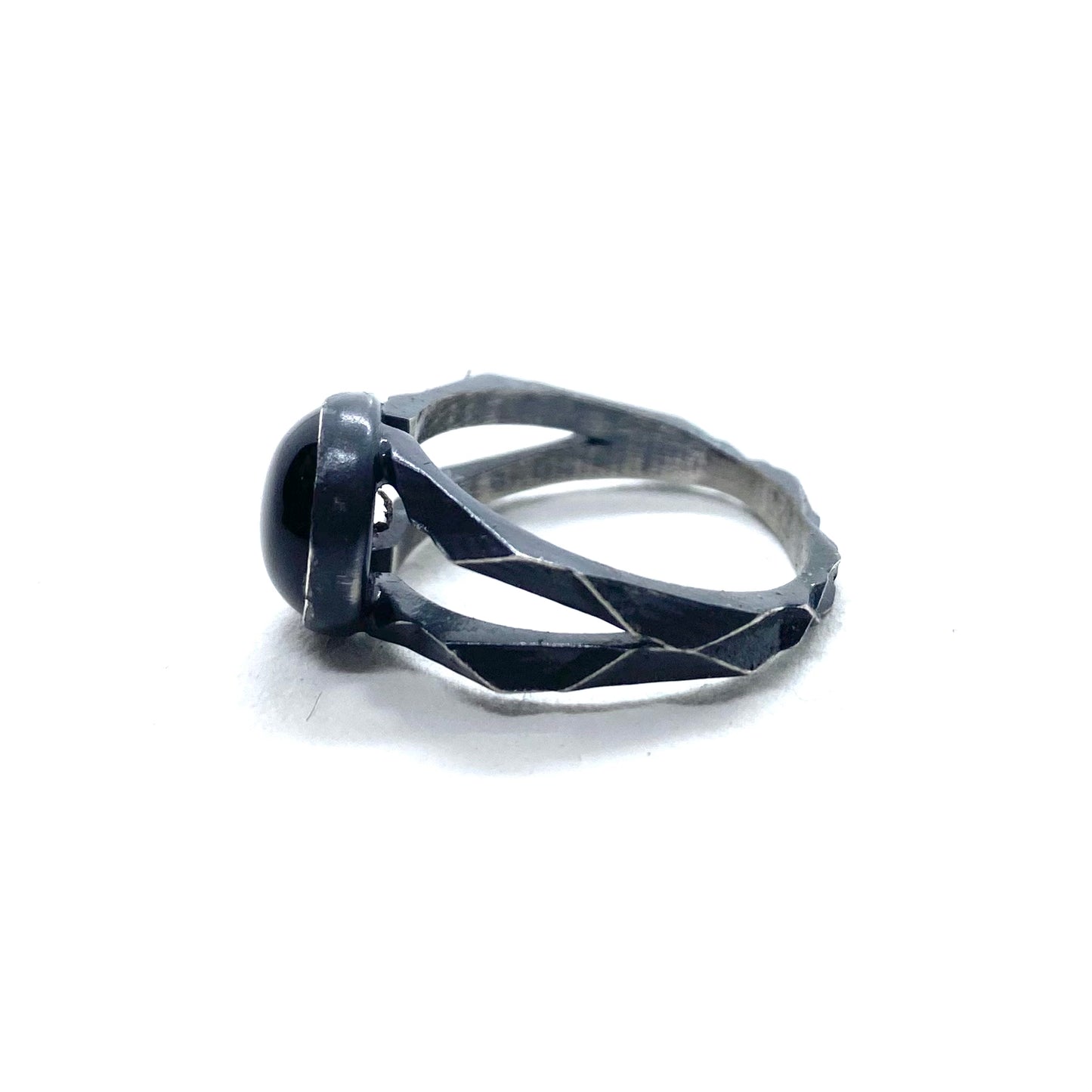 Brutalist Ring with Black Onyx in Sterling Silver
