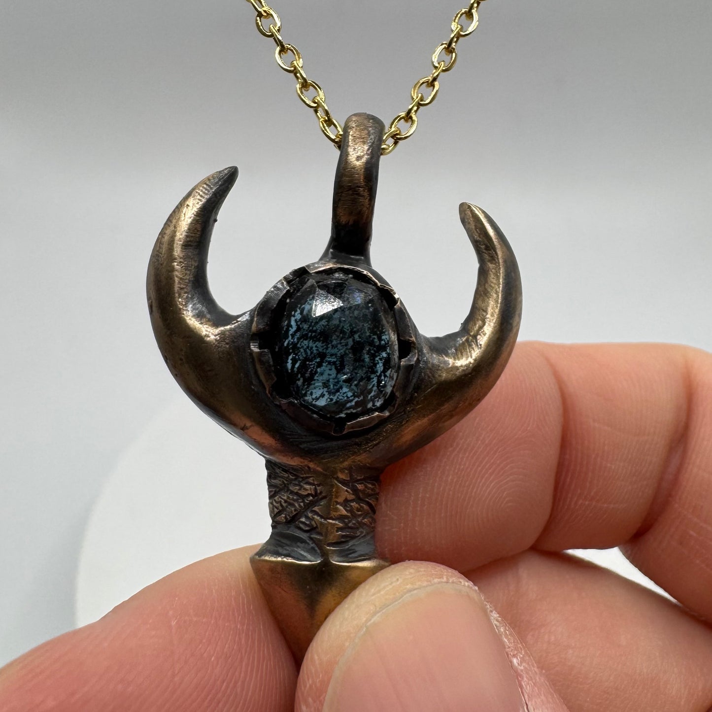Horned Divinity Necklace In Bronze