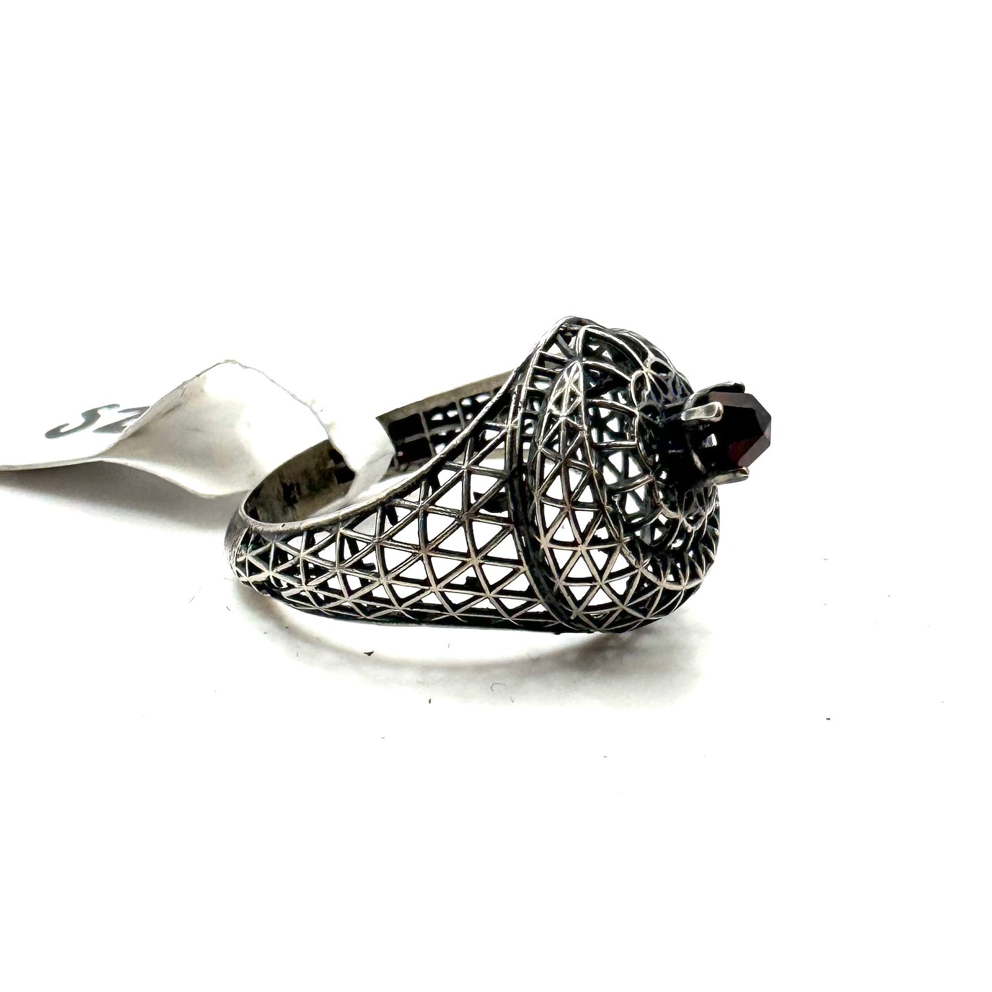 Geometric Garnet Ring In Sterling Silver