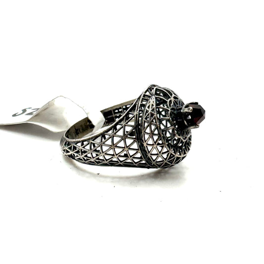 Geometric Garnet Ring In Sterling Silver