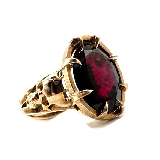 Cathedral skull Ring With Garnet in Bronze