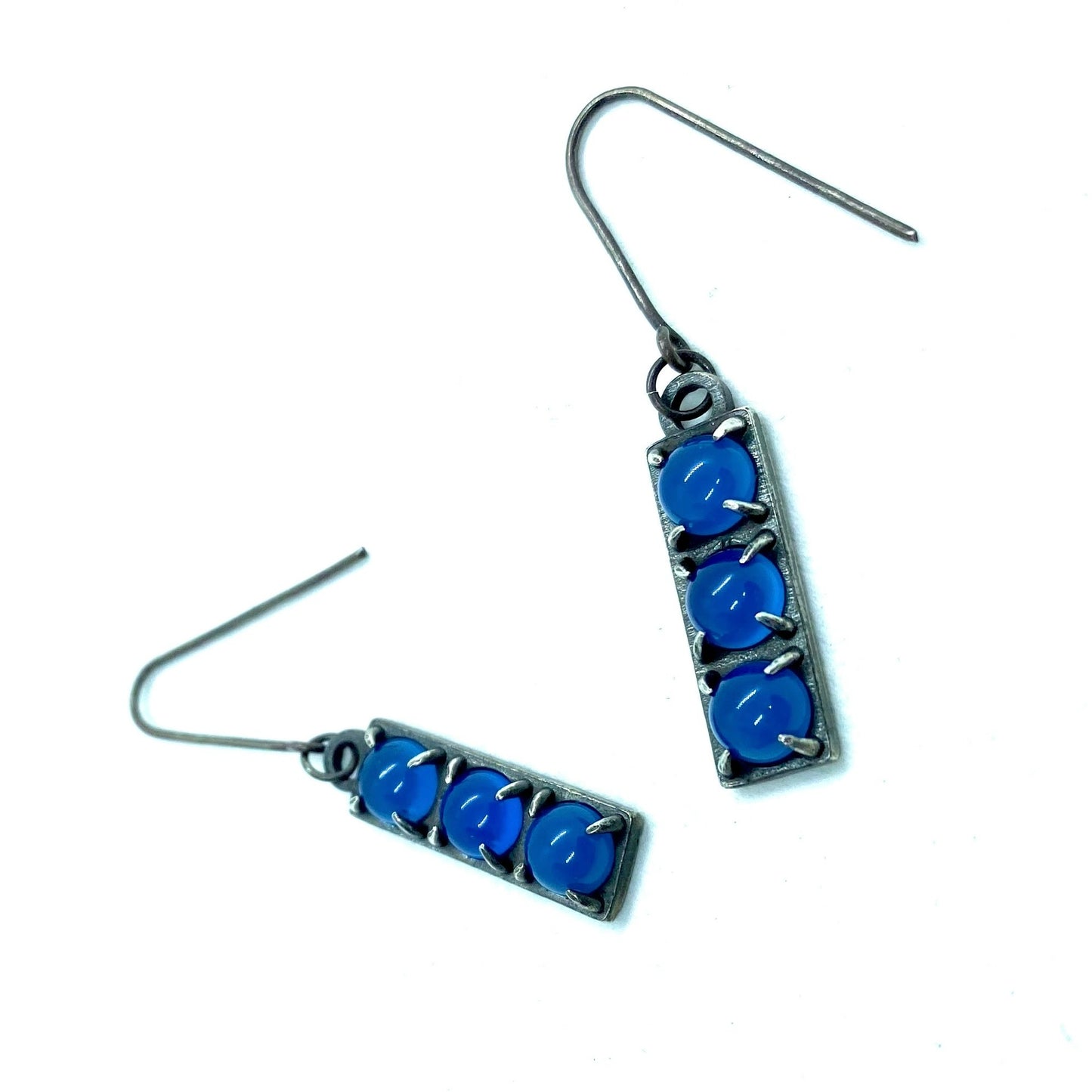 Brutalist Earrings With Blue Onyx in Sterling Silver