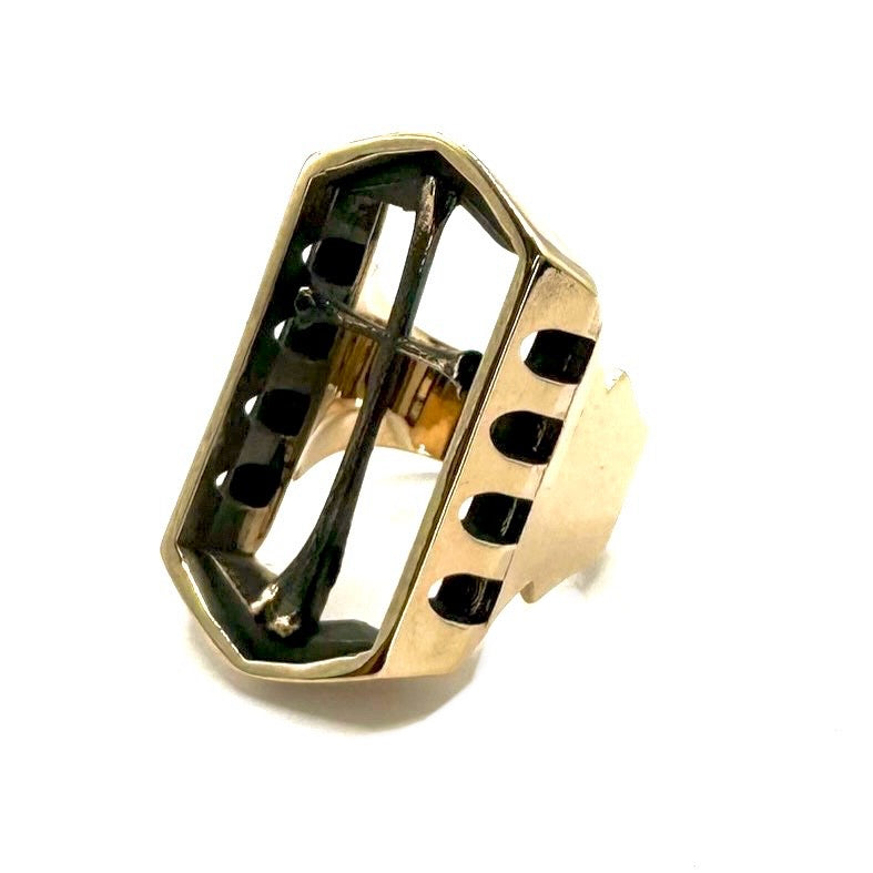 Mausoleum Bronze Bone Cross Brutalist Ring