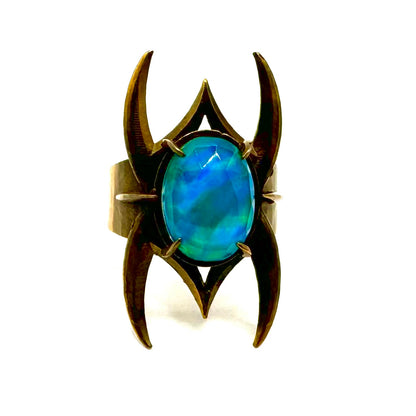 Helm of Loki Bronze Aurora Opal Brutalist Ring