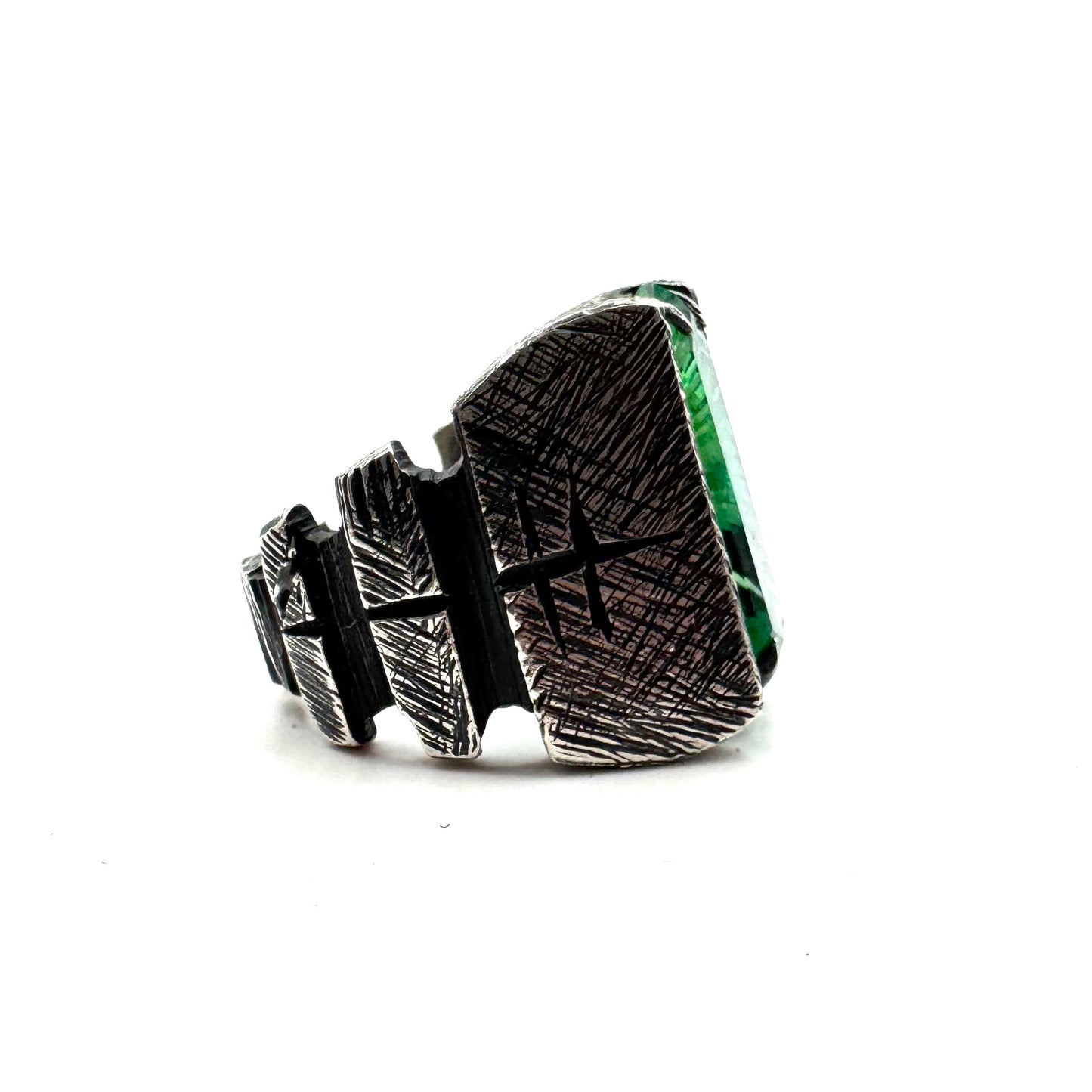 Citadel Ring With Green Bridewell in Sterling Silver