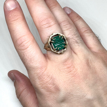 Citadel Ring With Uranium Glass in Bronze