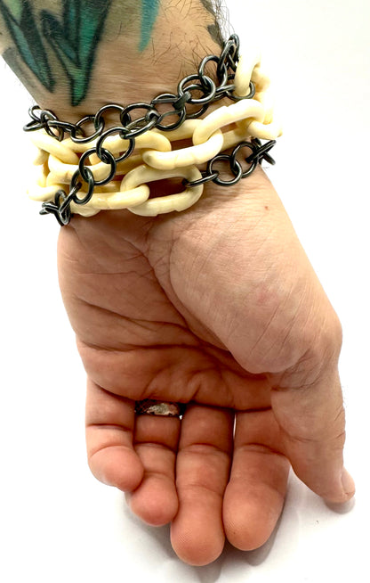 Carved Cow Bone Links with Sterling Silver Hand Made Chain