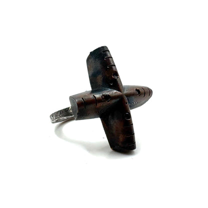 Cross Brutalist Amethyst Modern Ring in Bronze and Sterling