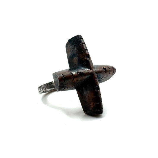 Cross Brutalist Amethyst Modern Ring in Bronze and Sterling