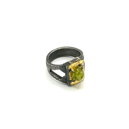 Brutalist Ring with Sphene in Sterling Silver