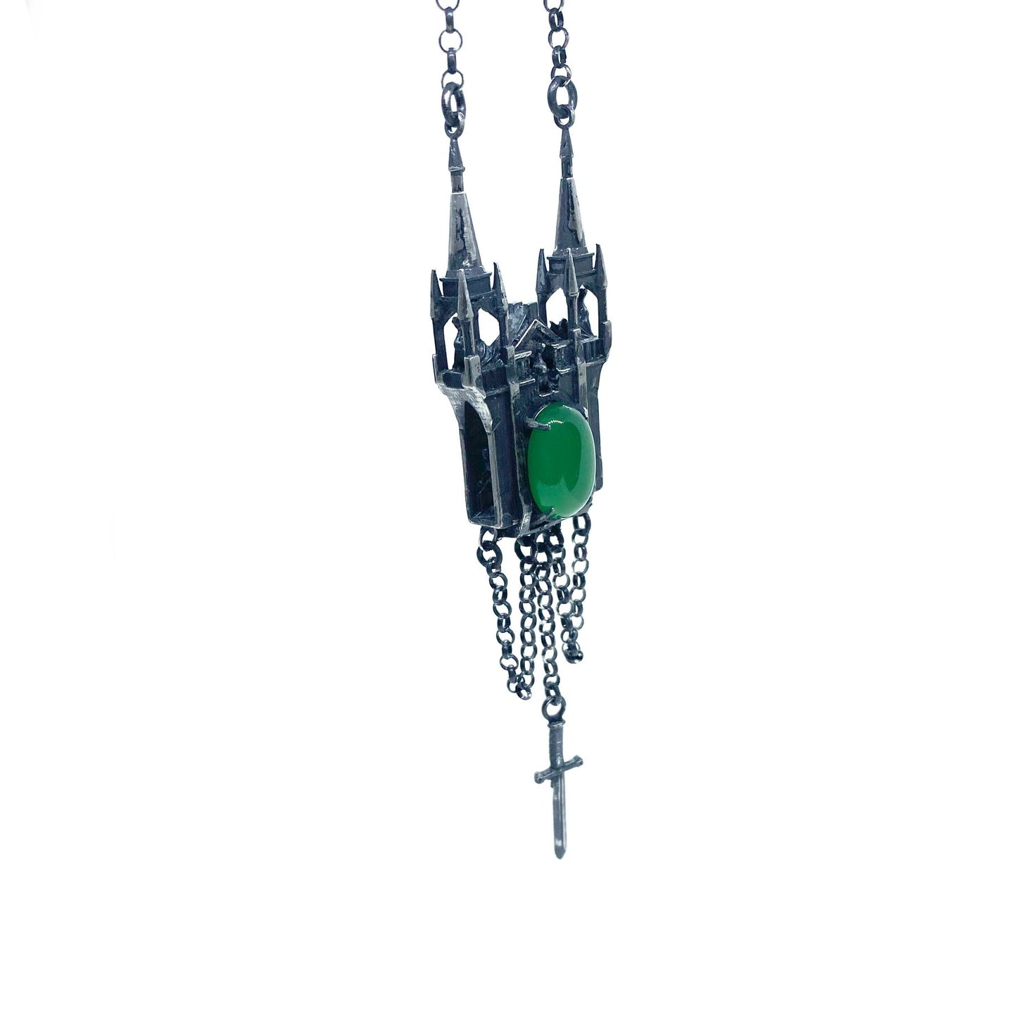 Cathedral And Green Onyx Scrying Necklace Sterling