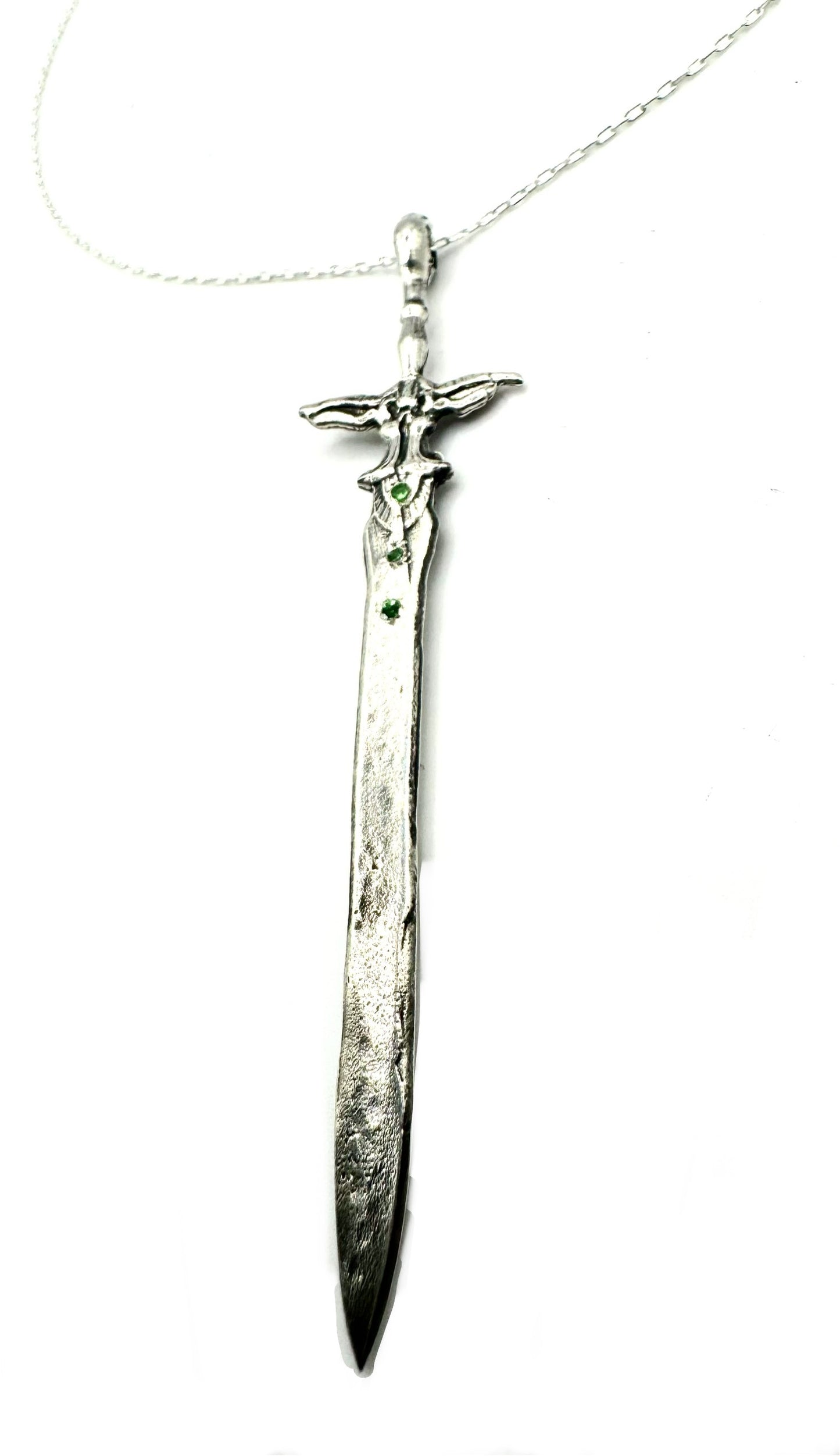 Sword of the Ancients Sword Necklace with Tsavorite Garnets in Sterling Silver