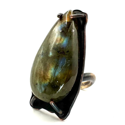 Oracle Bronze Labradorite Bone Band  Brutalist Ring