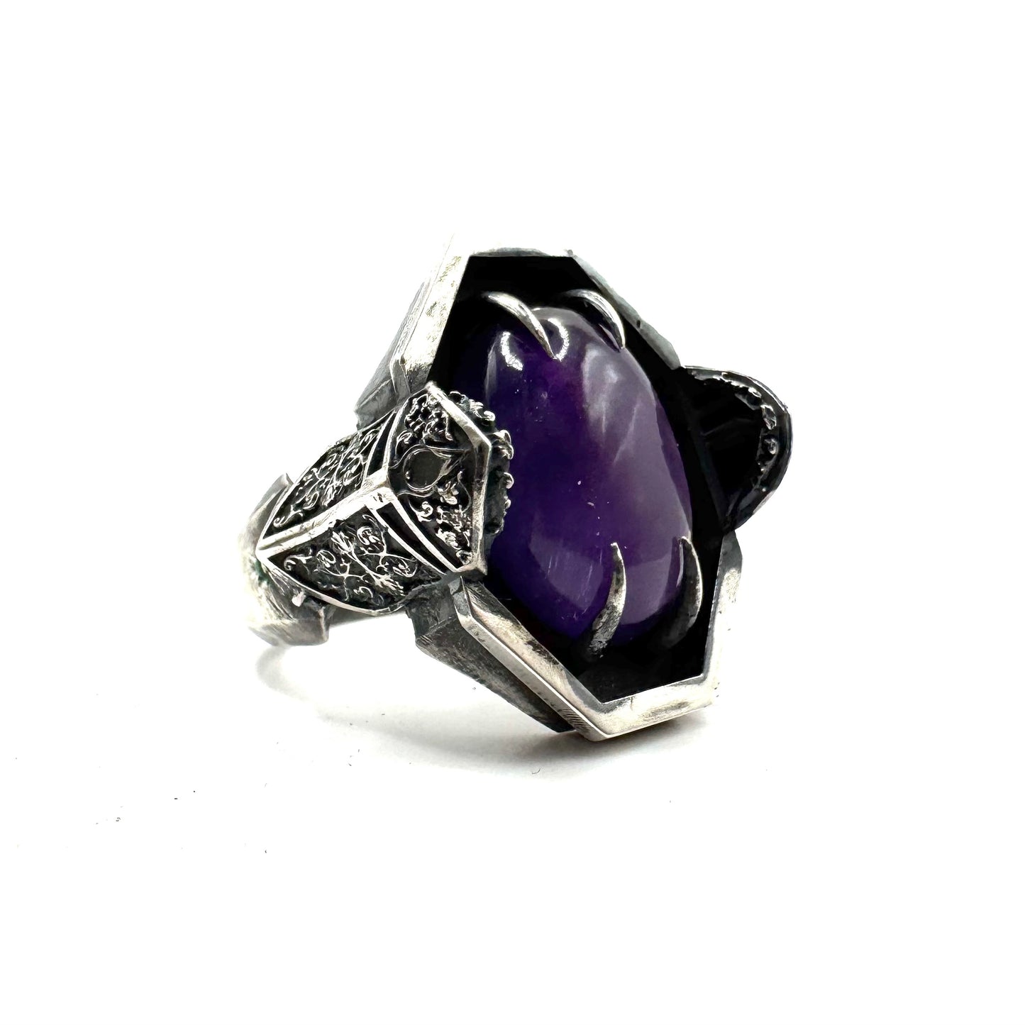 Green Knight Ring with Amethyst and Tsavorite in Sterling Silver