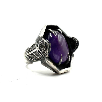 Green Knight Ring with Amethyst and Tsavorite in Sterling Silver
