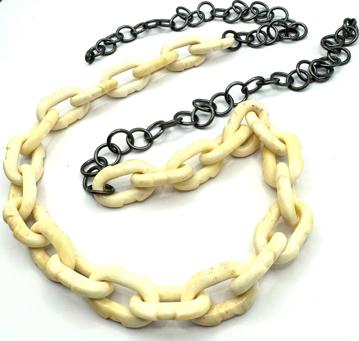 Carved Cow Bone Links with Sterling Silver Hand Made Chain