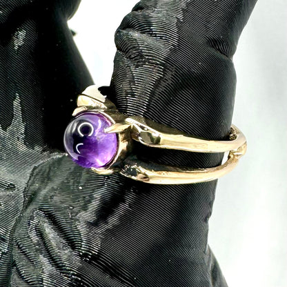 Amethyst Sphere Bronze Split Band Ring