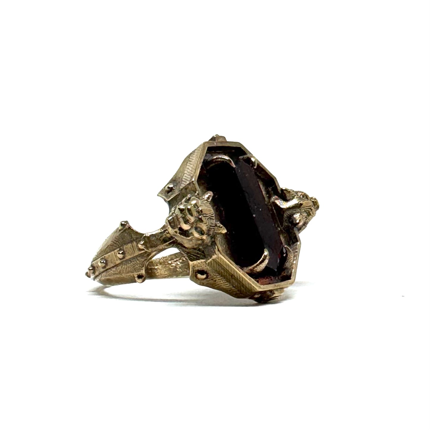 Citadel Ring With Garnet Tablet in Bronze