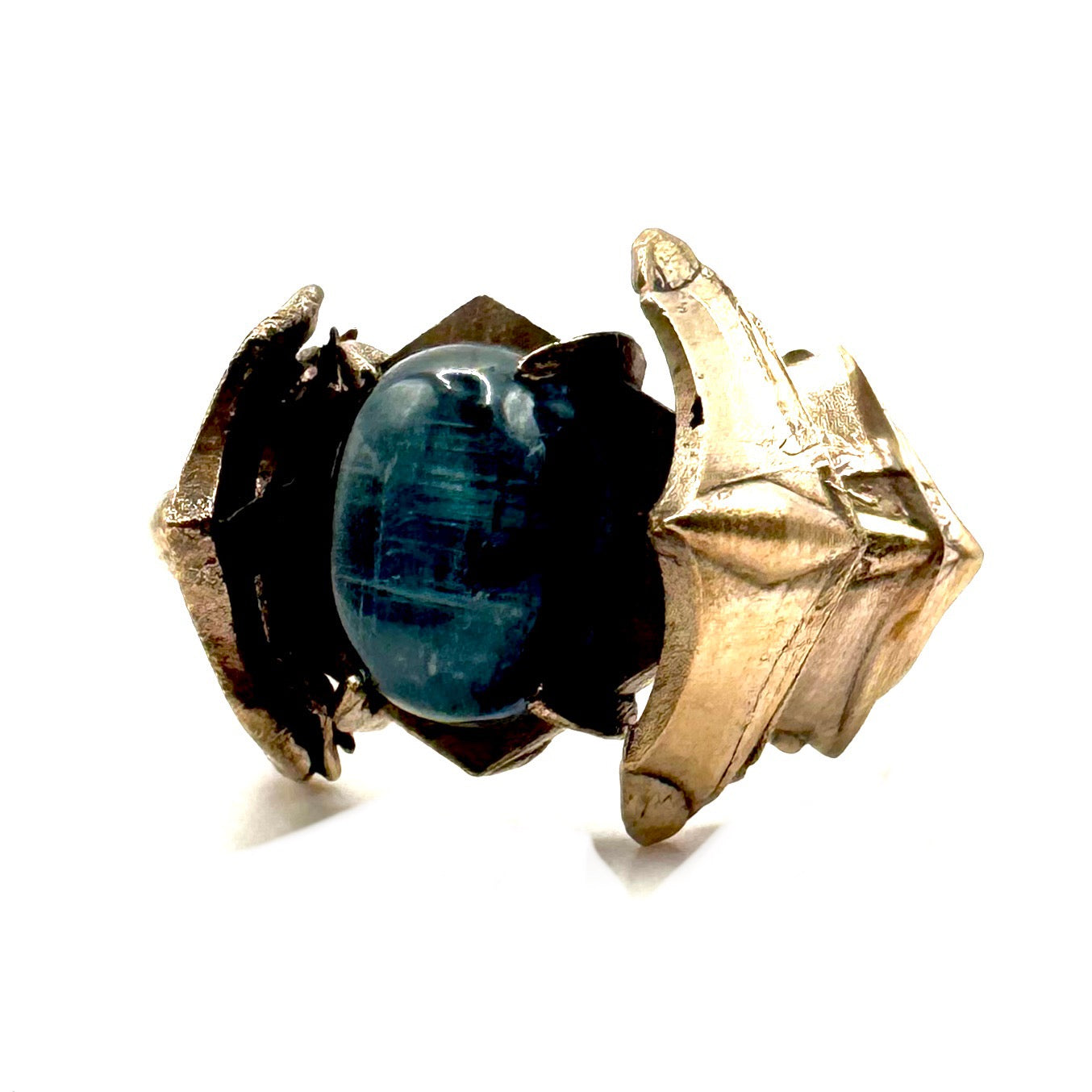 Black Knight’s Ring Set with Blue Kyanite in Bronze