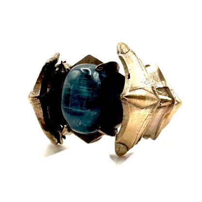 Black Knight’s Ring Set with Blue Kyanite in Bronze