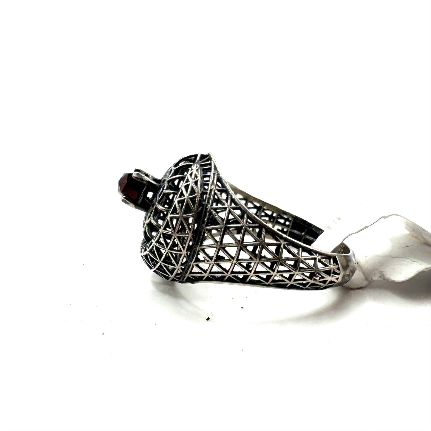 Geometric Garnet Ring In Sterling Silver