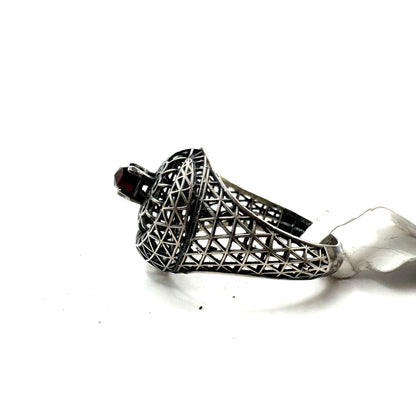 Geometric Garnet Ring In Sterling Silver