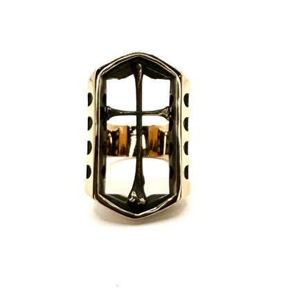 Mausoleum Bronze Bone Cross Brutalist Ring