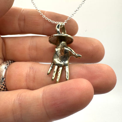 Ankh Hand Talisman Necklace Polished White Bronze