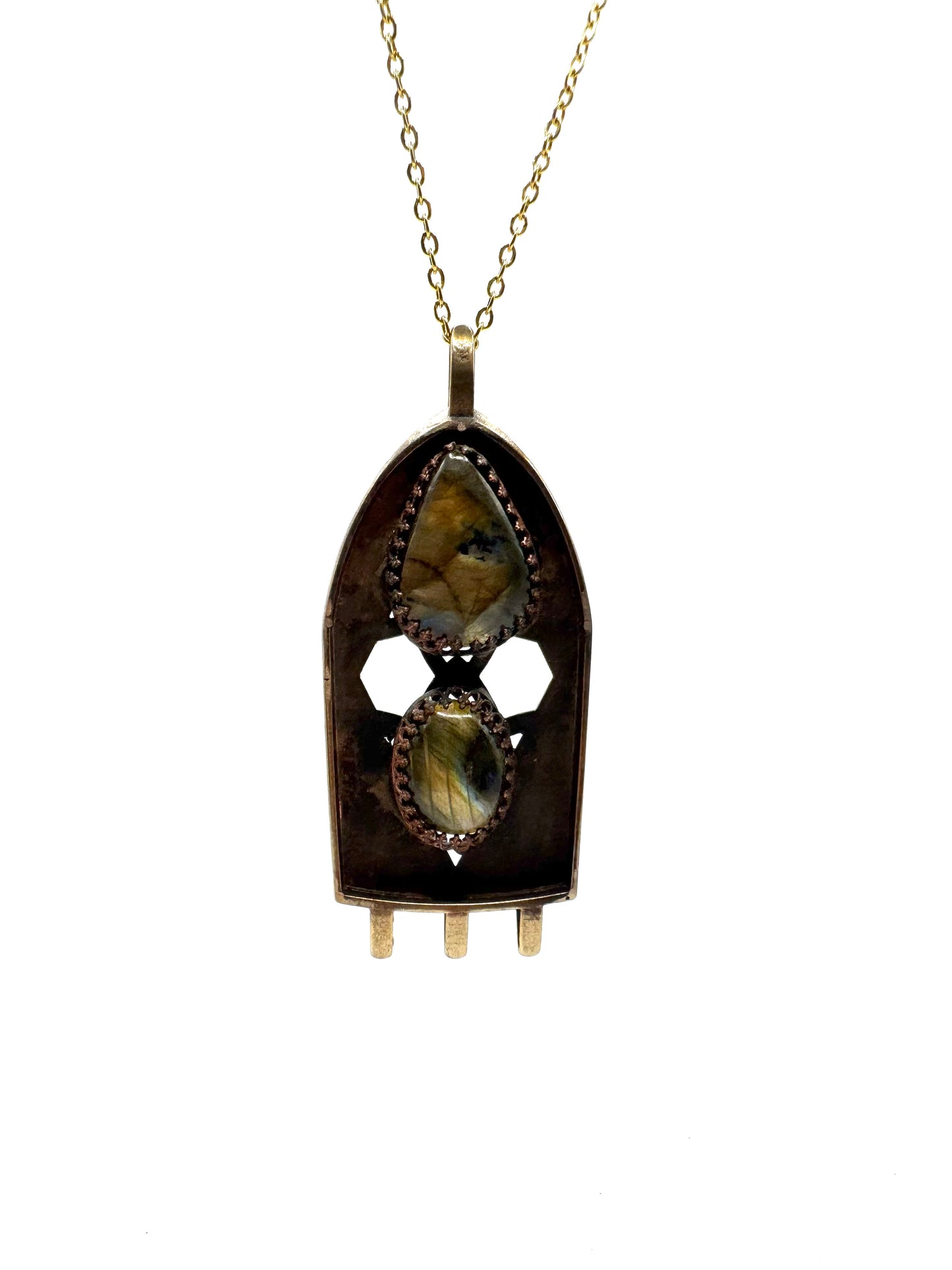 Cathedral Tablet Talisman With Labradorite with Bronze Toggle