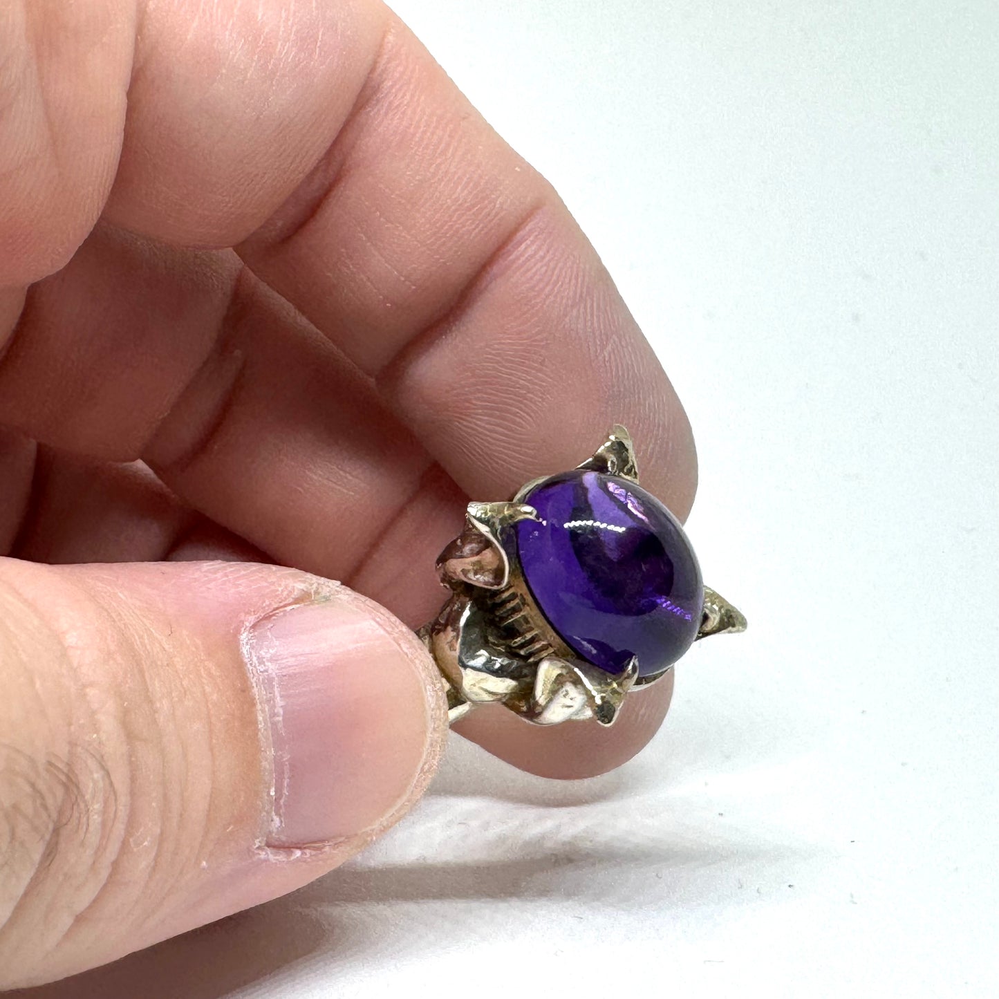 Barashyth’s Coil Ring Amethyst And White Bronze Band