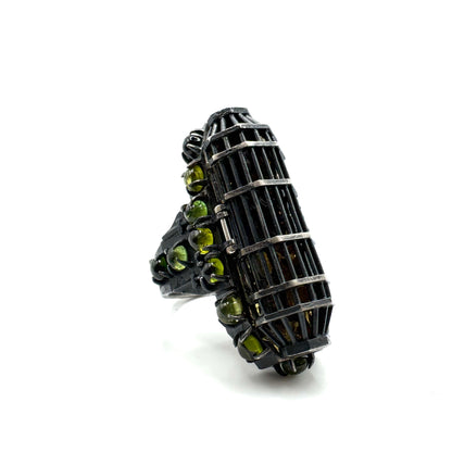 Gibbet Coffin Ring in Sterling Silver and Tourmaline