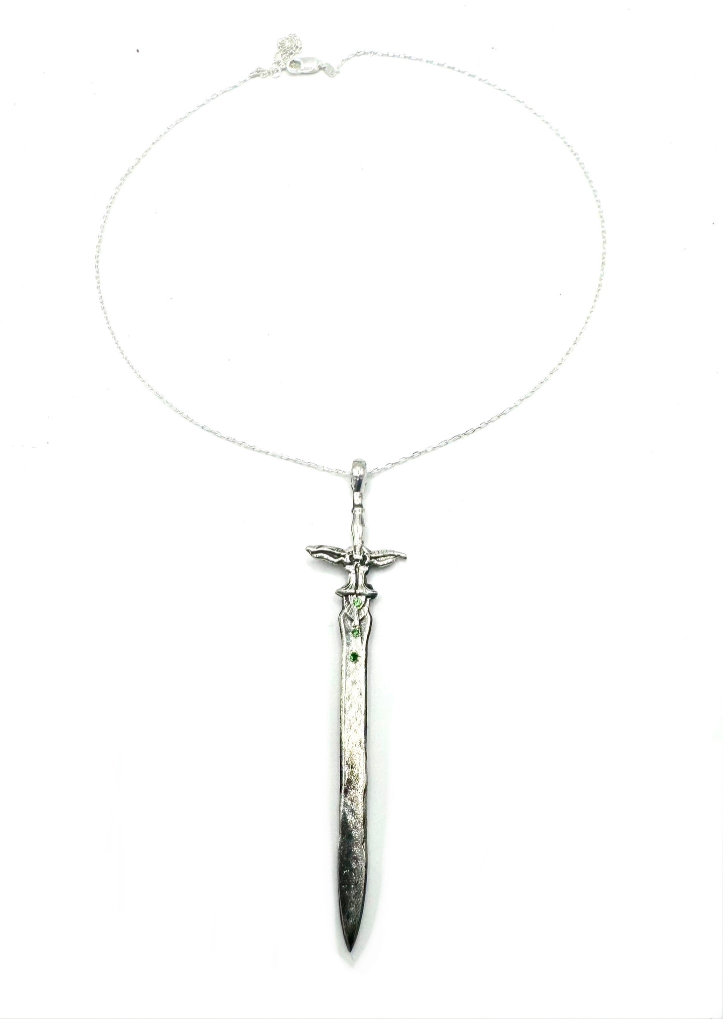 Sword of the Ancients Sword Necklace with Tsavorite Garnets in Sterling Silver