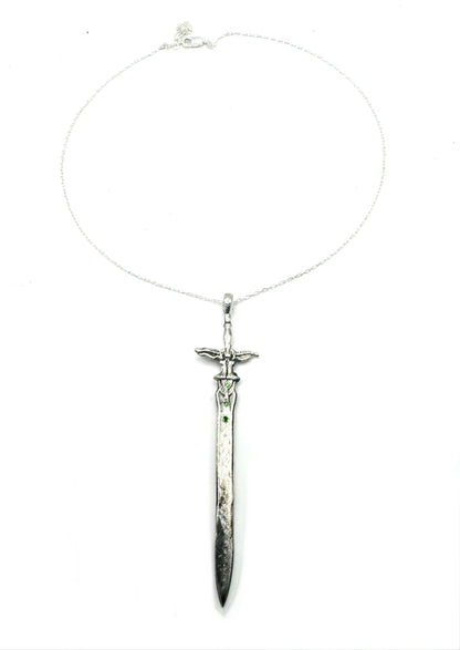 Sword of the Ancients Sword Necklace with Tsavorite Garnets in Sterling Silver