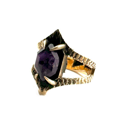 Serpent’s Bite Ring amethyst in Bronze