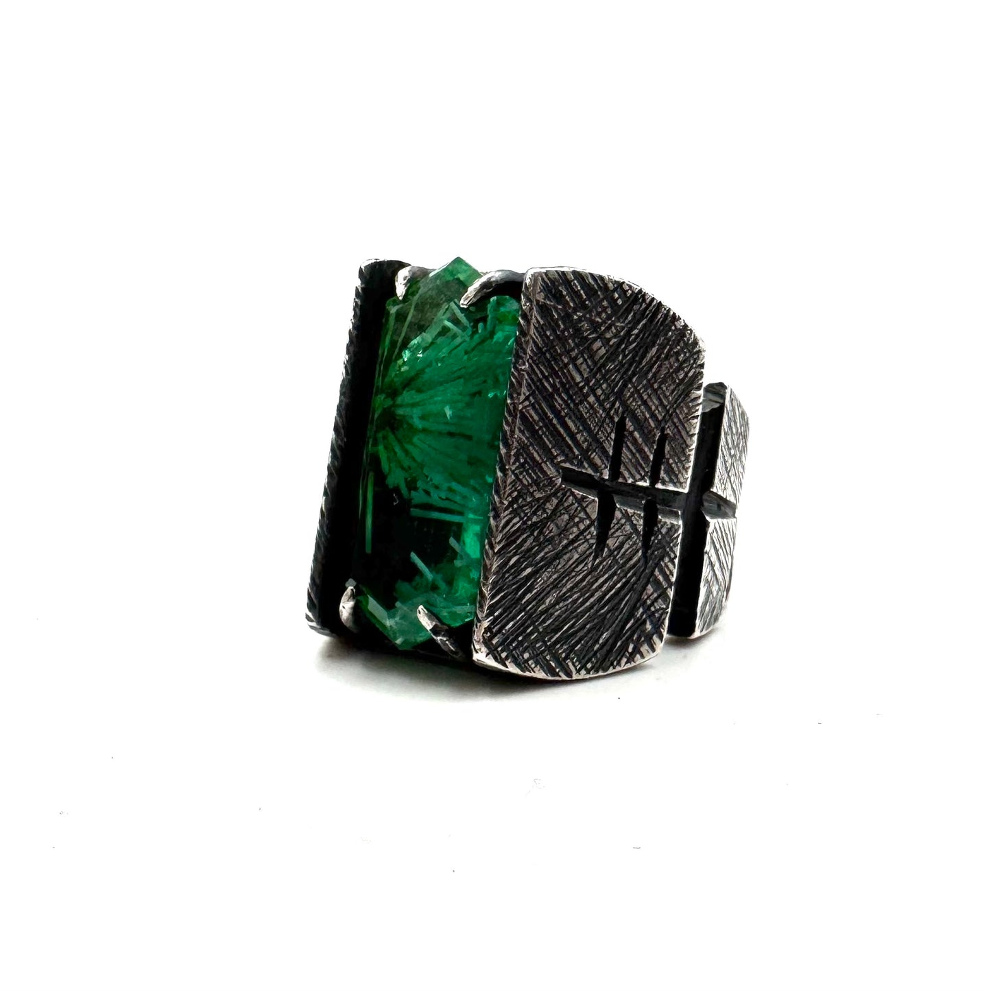 Citadel Ring With Green Bridewell in Sterling Silver