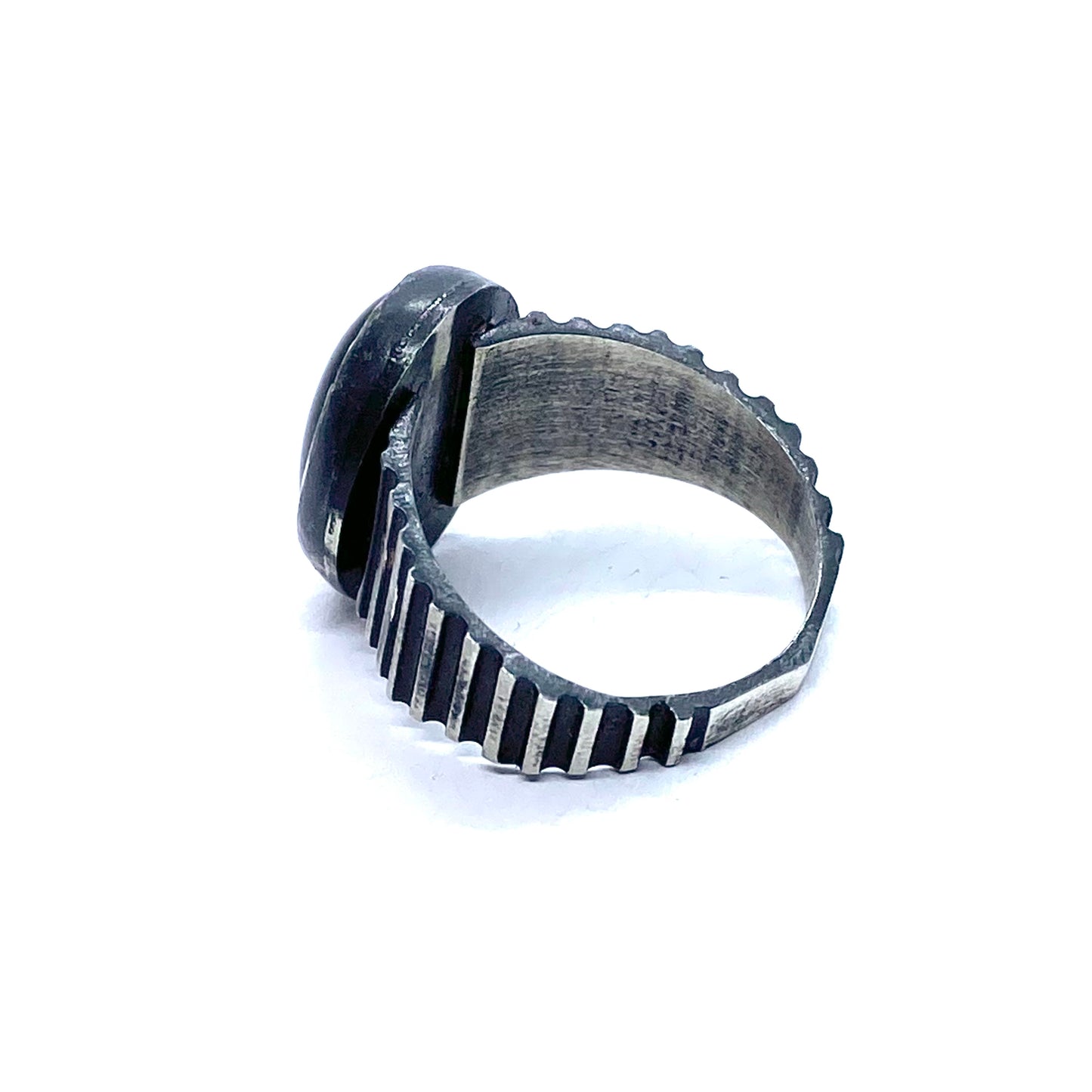 Brutalist Ring with Black Onyx in Sterling Silver