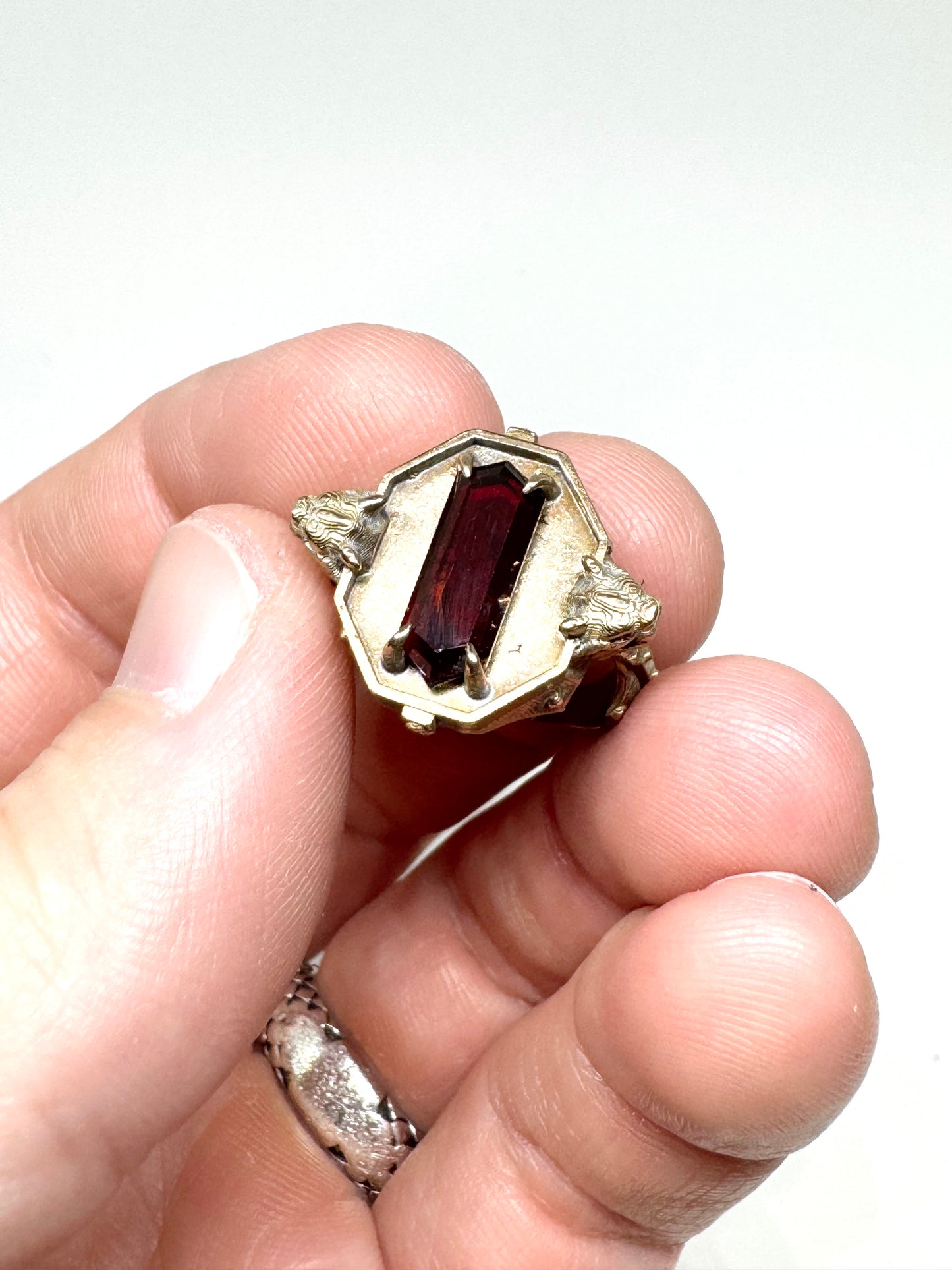 Citadel Ring With Garnet Tablet in Bronze