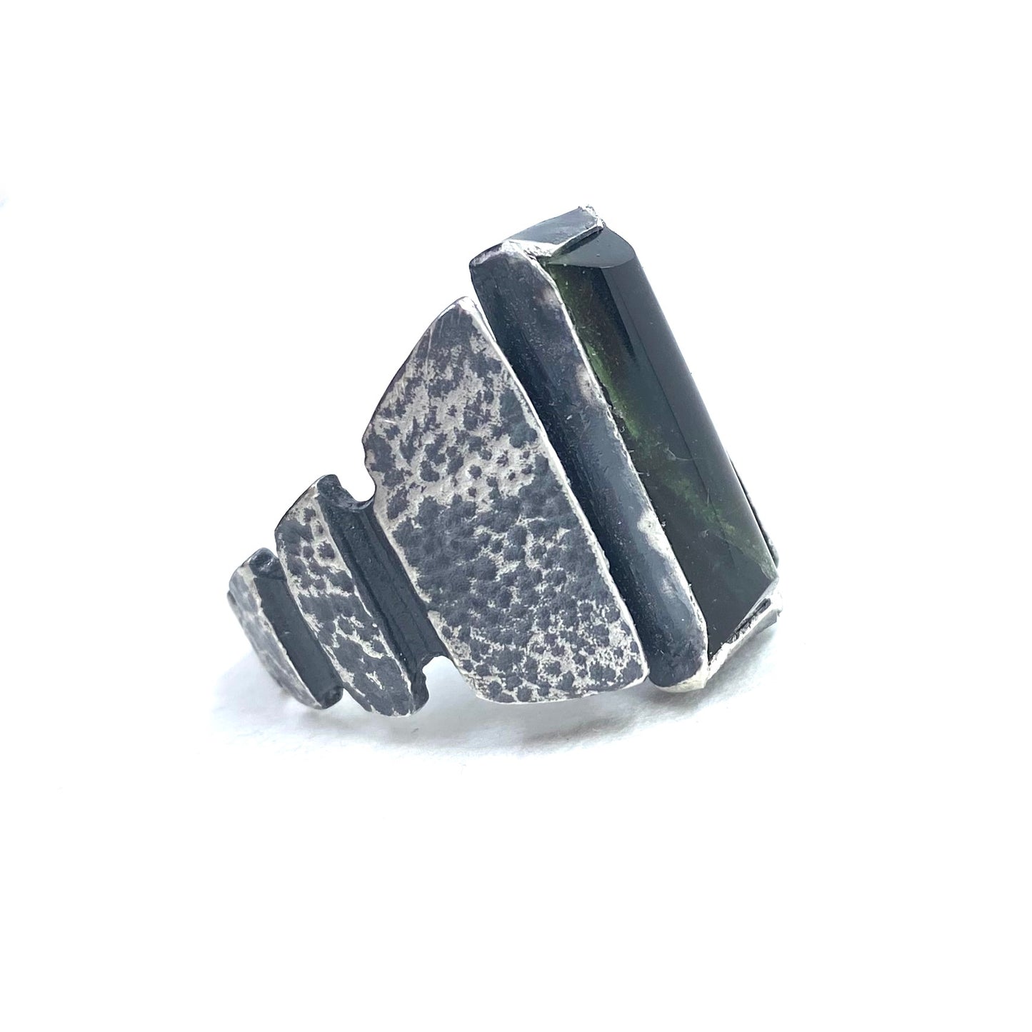 Brutalist Ring with Green Tourmaline in Sterling Silver