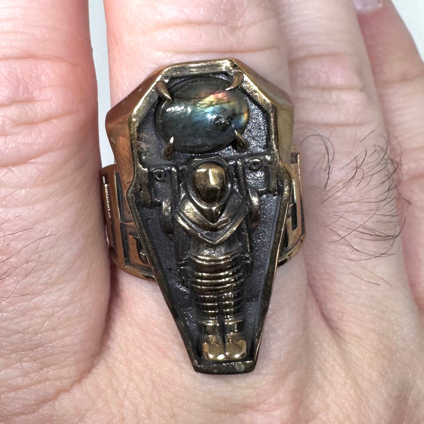 Ancient Origins Astronaut Ring In Bronze With Labradorite