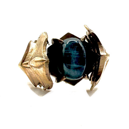 Black Knight’s Ring Set with Blue Kyanite in Bronze