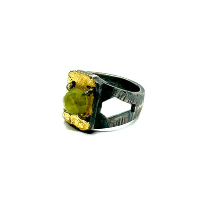 Brutalist Ring with Sphene in Sterling Silver