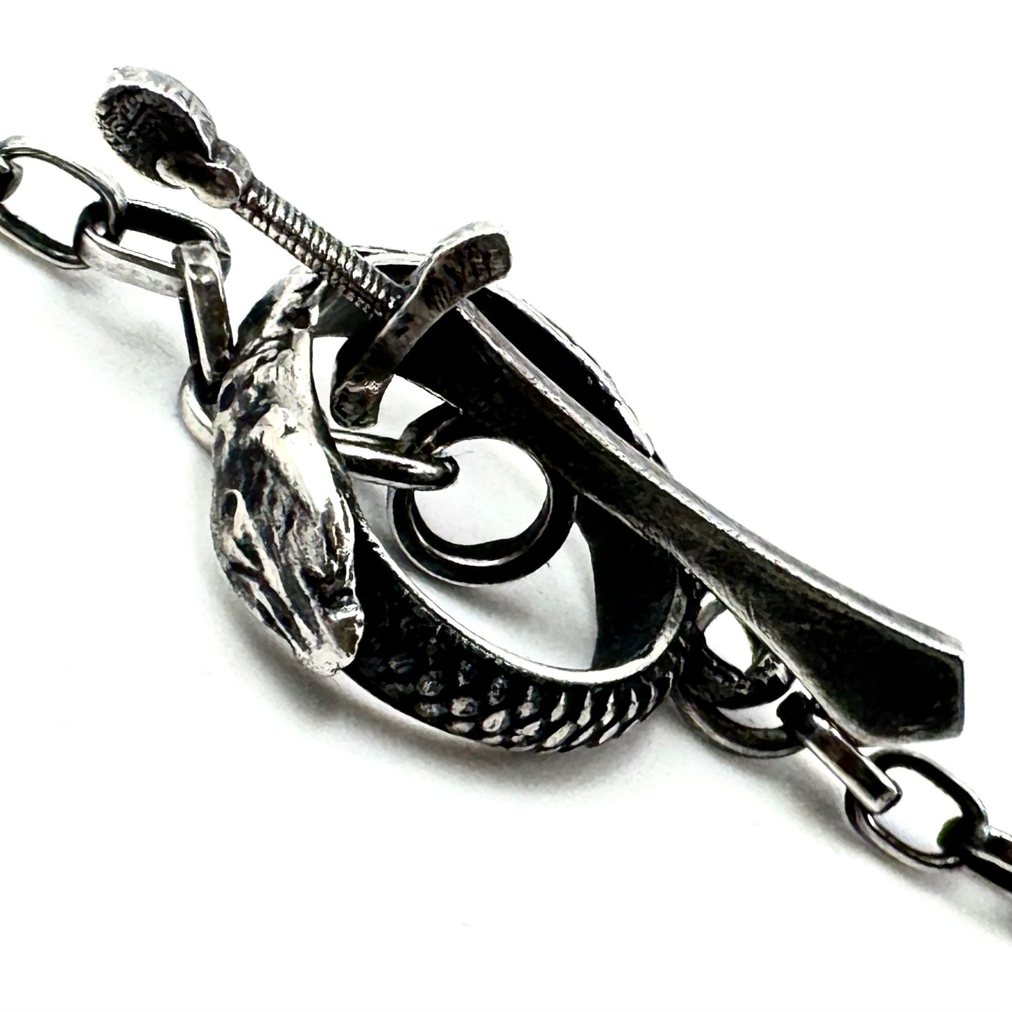 The Eternal Coil Sterling Silver 3.2mm Rolo Chain With Snake Ouroboros Athame Toggle Clasp