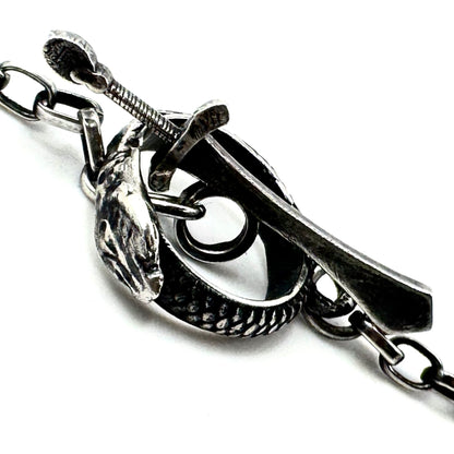 The Eternal Coil Sterling Silver 3.2mm Rolo Chain With Snake Ouroboros Athame Toggle Clasp