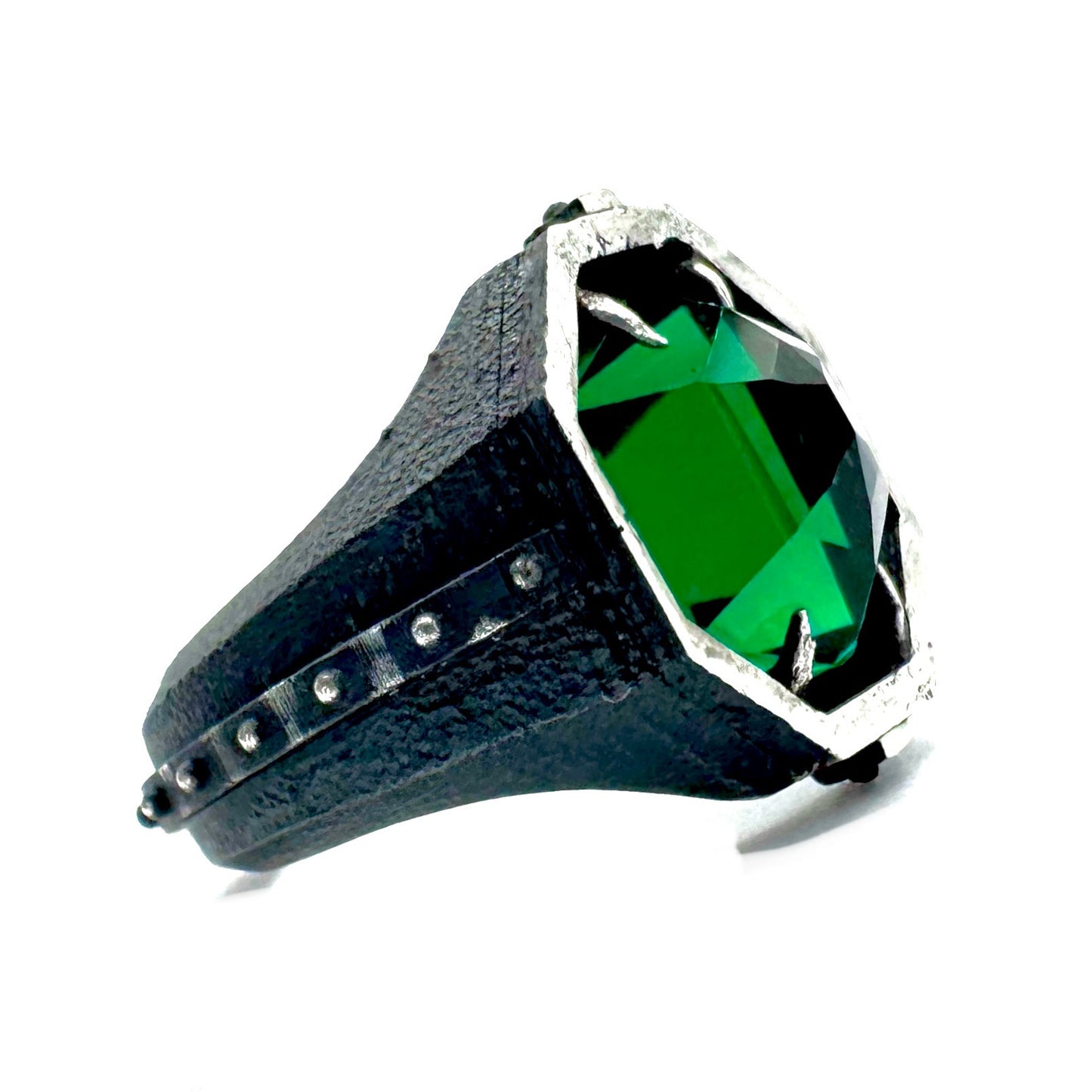 Citadel Ring With Lab Emerald in Sterling Silver