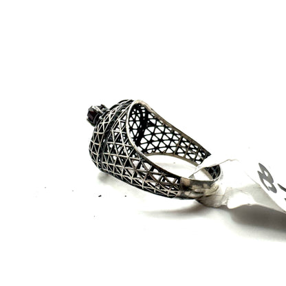 Geometric Garnet Ring In Sterling Silver