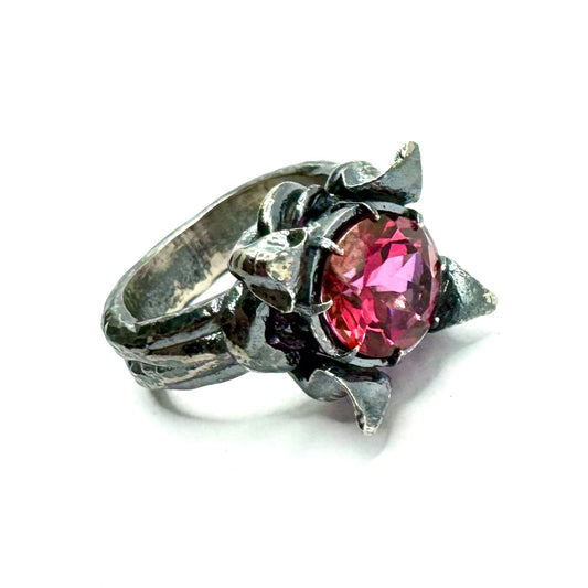 Barashyth’s Coil Ring Azotic Pink Topaz Sterling Silver with 8 Clawed Setting Band